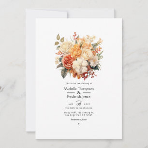 Champagne and Ivory Floral Wedding Invitation