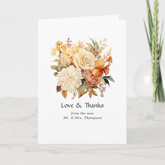 Champagne and Ivory Floral Wedding Thank You Card (Front)