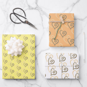 Champagne and Khaki Linked Hearts Pattern Wrapping Paper Sheet