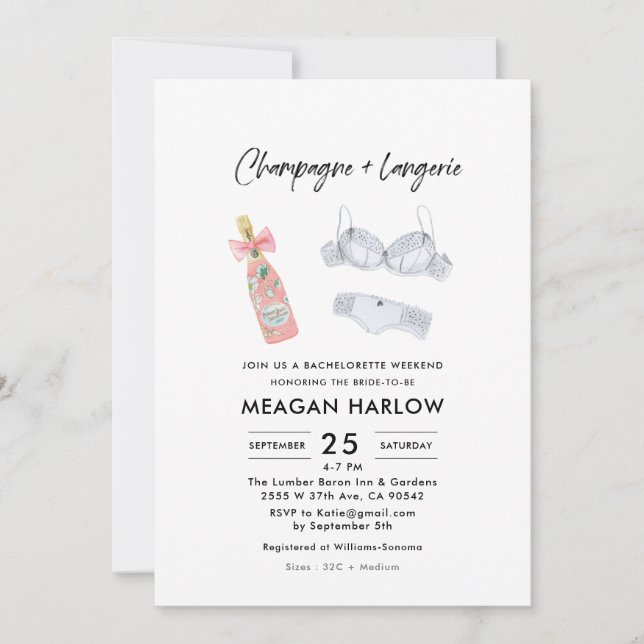Champagne and Lingerie Bachelorette Weekend Invitation (Front)