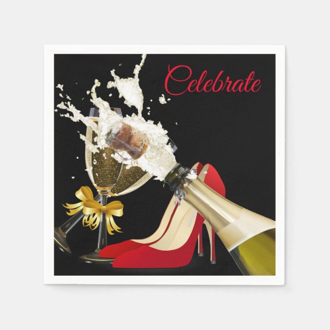 Champagne And Red Shoes Paper Napkin (Front)