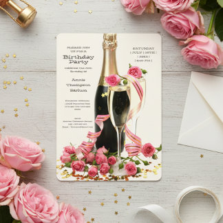 Champagne and Roses Birthday Invitation