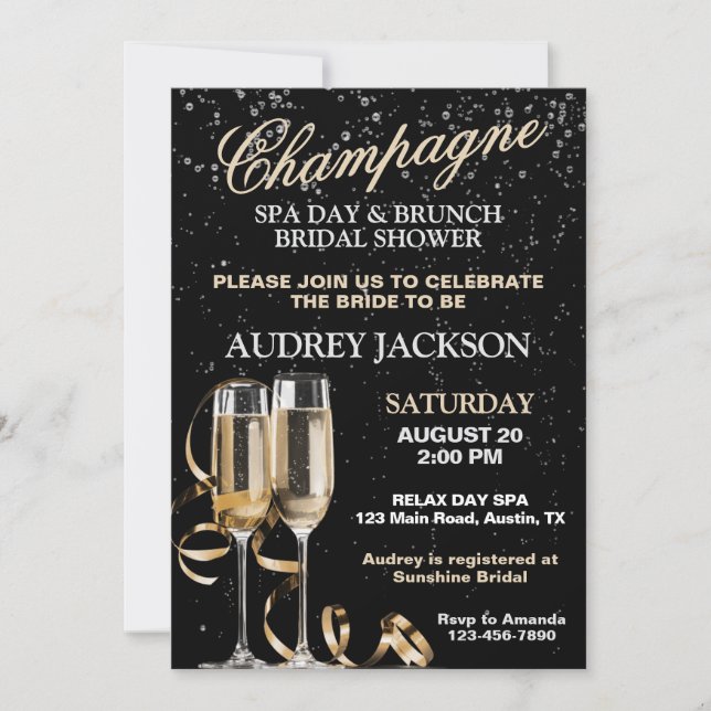 Champagne and Spa Day Brunch Bridal Shower Invitation (Front)
