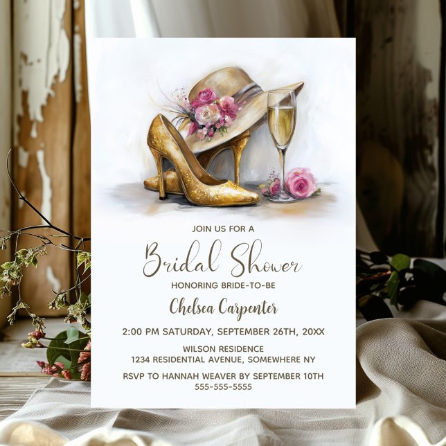 Champagne and Stylish Gold High Heel Shoes Invitation (Creator Uploaded)