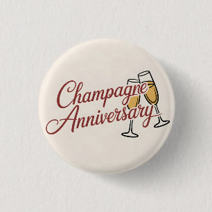 Champagne Anniversary Celebration Script Graphic 3 Cm Round Badge
