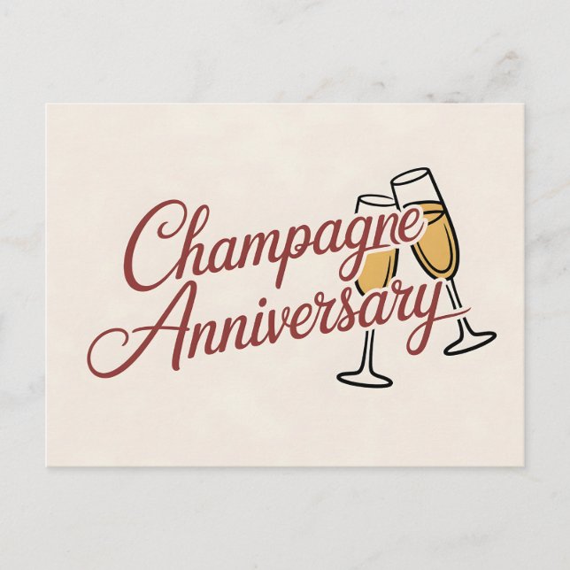 Champagne Anniversary Celebration Script Graphic Postcard (Front)