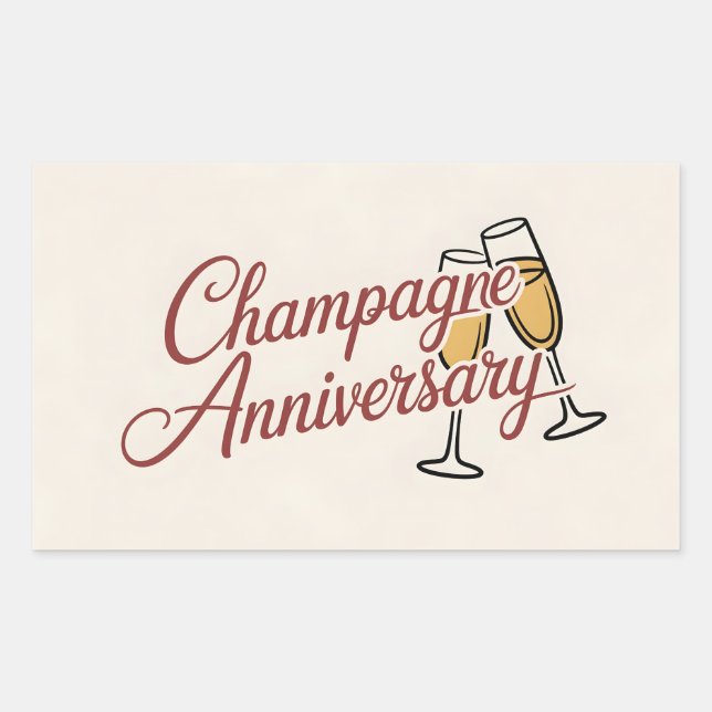 Champagne Anniversary Celebration Script Graphic Rectangular Sticker (Front)