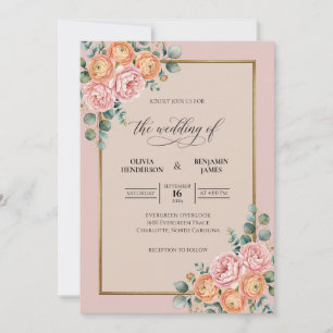 Champagne Apricot Bloom Wedding Invitation