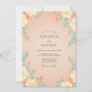 Champagne Aqua Foliage Eucalyptus Wedding Invitation