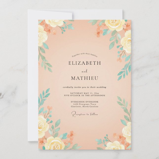 Champagne Aqua Foliage Eucalyptus Wedding Invitation (Front)