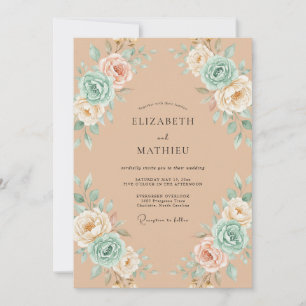 Champagne Aqua Painted Wedding Invitation