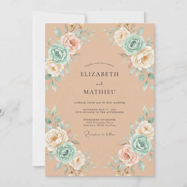Champagne Aqua Painted Wedding Invitation (Front)