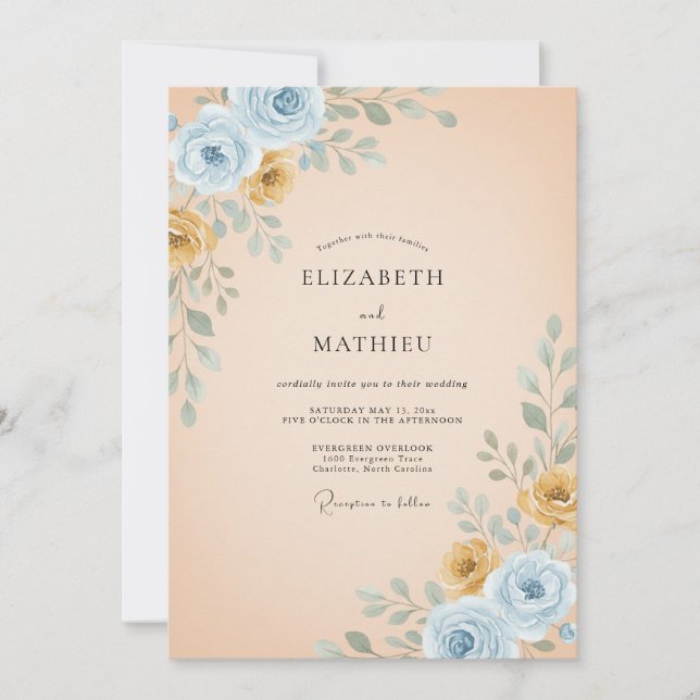 Champagne Azure Painted Wedding Invitation (Front)