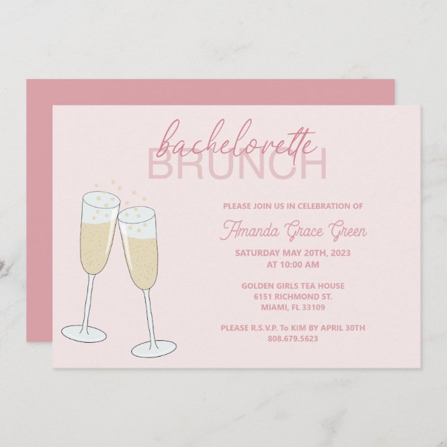 Champagne Bachelorette Brunch Invitation (Front/Back)