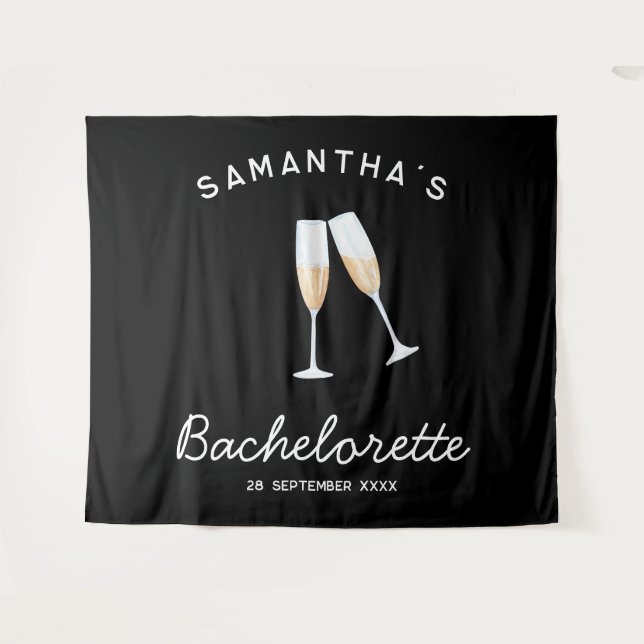 Champagne Bachelorette Party Backdrop Boho Fun Tapestry (Front (Horizontal))