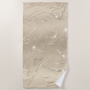 Champagne Background White and Beige Glitter Beach Towel