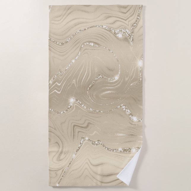 Champagne Background White and Beige Glitter Beach Towel (Front)