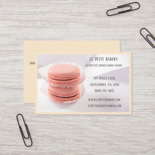 Champagne Bakery Baker Pastry Chef  Pink Macarons Business Card (Front/Back In Situ)