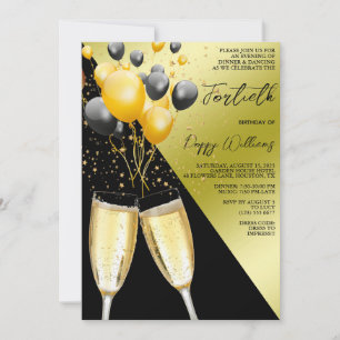 Champagne & Balloons 40th Birthday Invitation