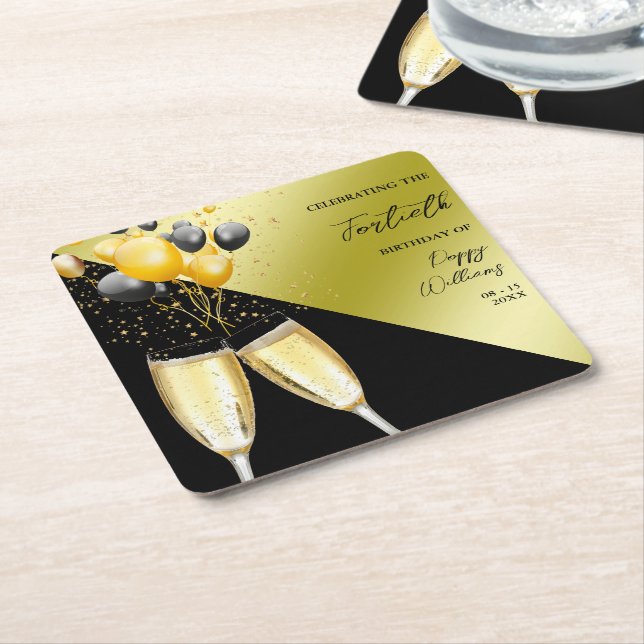 Champagne & Balloons 40th Birthday Square Paper Coaster (Angled)