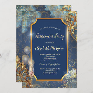 Champagne Balloons Retro Gold Frame Retirement  Invitation