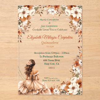 Champagne Beige Boho Quinceañera  Acrylic Invitations