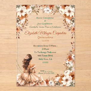 Champagne Beige Boho Quinceañera Acrylic Invitations