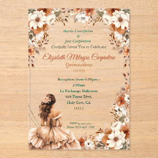Champagne Beige Boho Quinceañera Acrylic Invitations