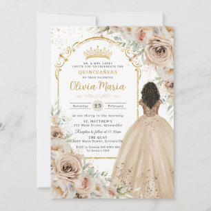 Champagne Beige Cream Floral Princess Quinceañera  Invitation
