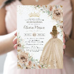 Champagne Beige Cream Floral Princess Quinceanera  Invitation<br><div class="desc">Personalise this elegant champagne floral Quinceañera / Sweet 16 birthday invitation easily and quickly. Simply click the customise it further button to edit the texts, change fonts and fonts colours. Featuring beautiful watercolor champagne flowers, a girl dressed in a lovely champagne ball gown and a champagne gold princess crown. Perfect...</div>