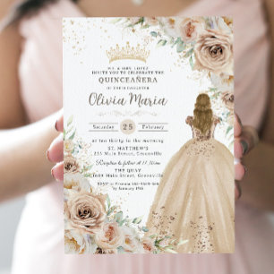 Champagne Beige Cream Floral Princess Quinceanera  Invitation
