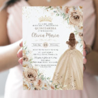 Champagne Beige Cream Floral Princess Quinceañera