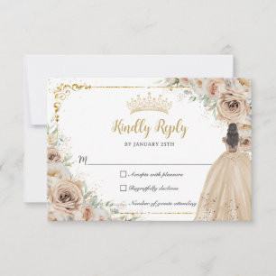 Champagne Beige Cream Floral Princess Quinceañera RSVP Card