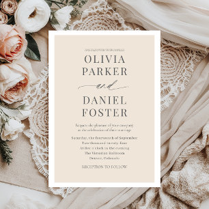 Champagne Beige Modern Minimalist Wedding Invitation