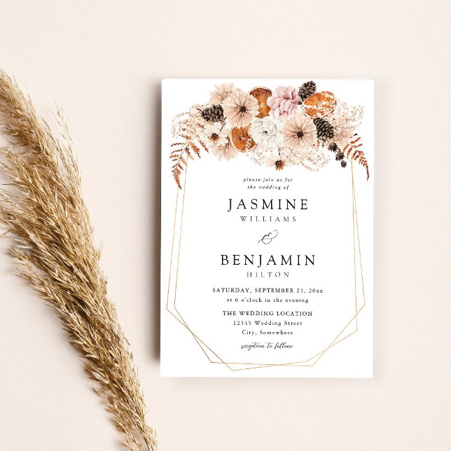 Champagne Beige & Orange Rustic Floral Wedding Invitation (Creator Uploaded)