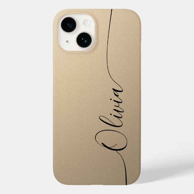 Champagne Black Elegant Calligraphy Script Name Case-Mate iPhone Case (Back)