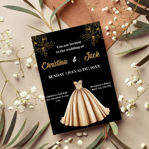 Champagne & Black - Elegant Gold Design wedding Invitation