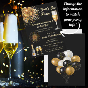 Champagne Black & Gold New Year's Eve Invitation