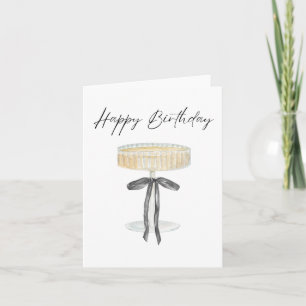 Champagne Black Ribbon Bow Watercolor Birthday Card