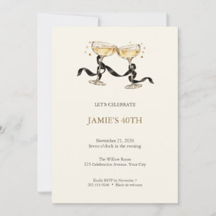 Champagne Black Tie Birthday Party Invitation