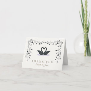 Champagne Black Tie Elegant Swan Monogram Classy Thank You Card