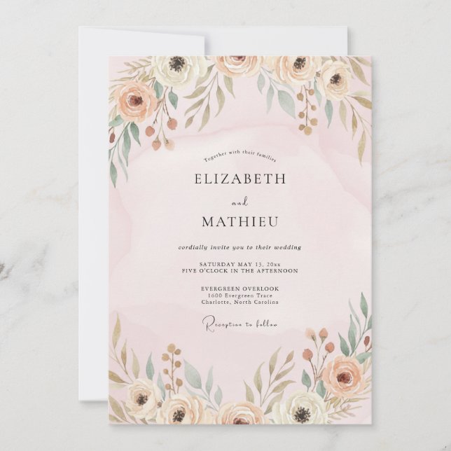 Champagne Blush Painted Wedding Invitation (Front)