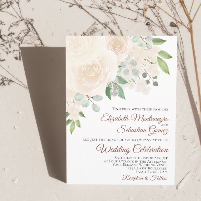 Champagne Blush Peach Floral Elegant Boho Wedding Invitation (Creator Uploaded)