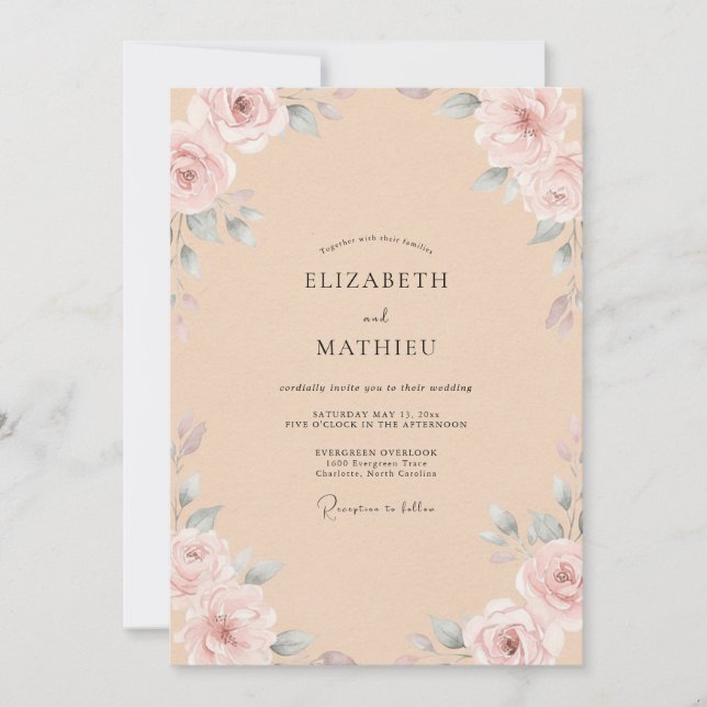 Champagne Blush Petal Wedding Invitation (Front)