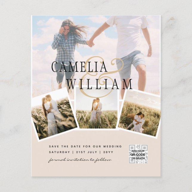 Champagne Blush PHOTO Save the Date QRcode Website Flyer (Front)