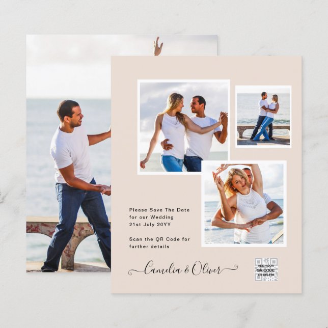 Champagne Blush PHOTO Wedding Invitation QR Code (Front/Back)