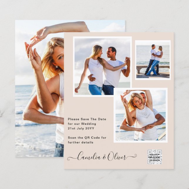 Champagne Blush PHOTO Wedding Invitation QR Code (Front/Back)