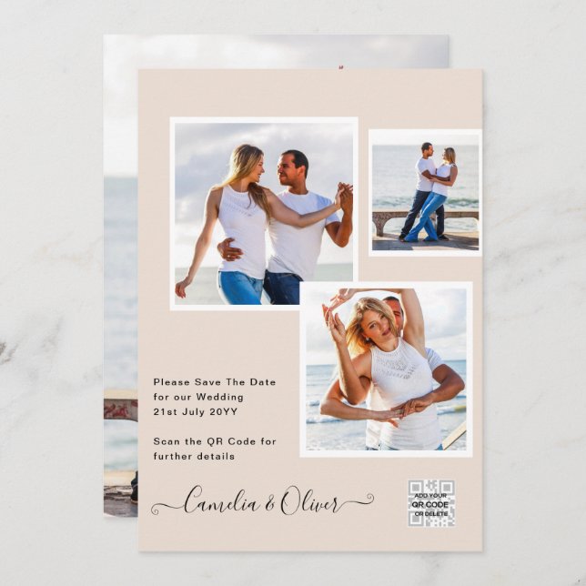 Champagne Blush PHOTO Wedding Invitation QR Code (Front/Back)