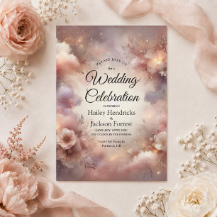 Champagne Blush Stardust Garden Wedding Invitation