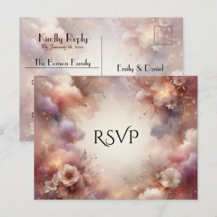 Champagne Blush Stardust Garden Wedding RSVP Invitation Postcard